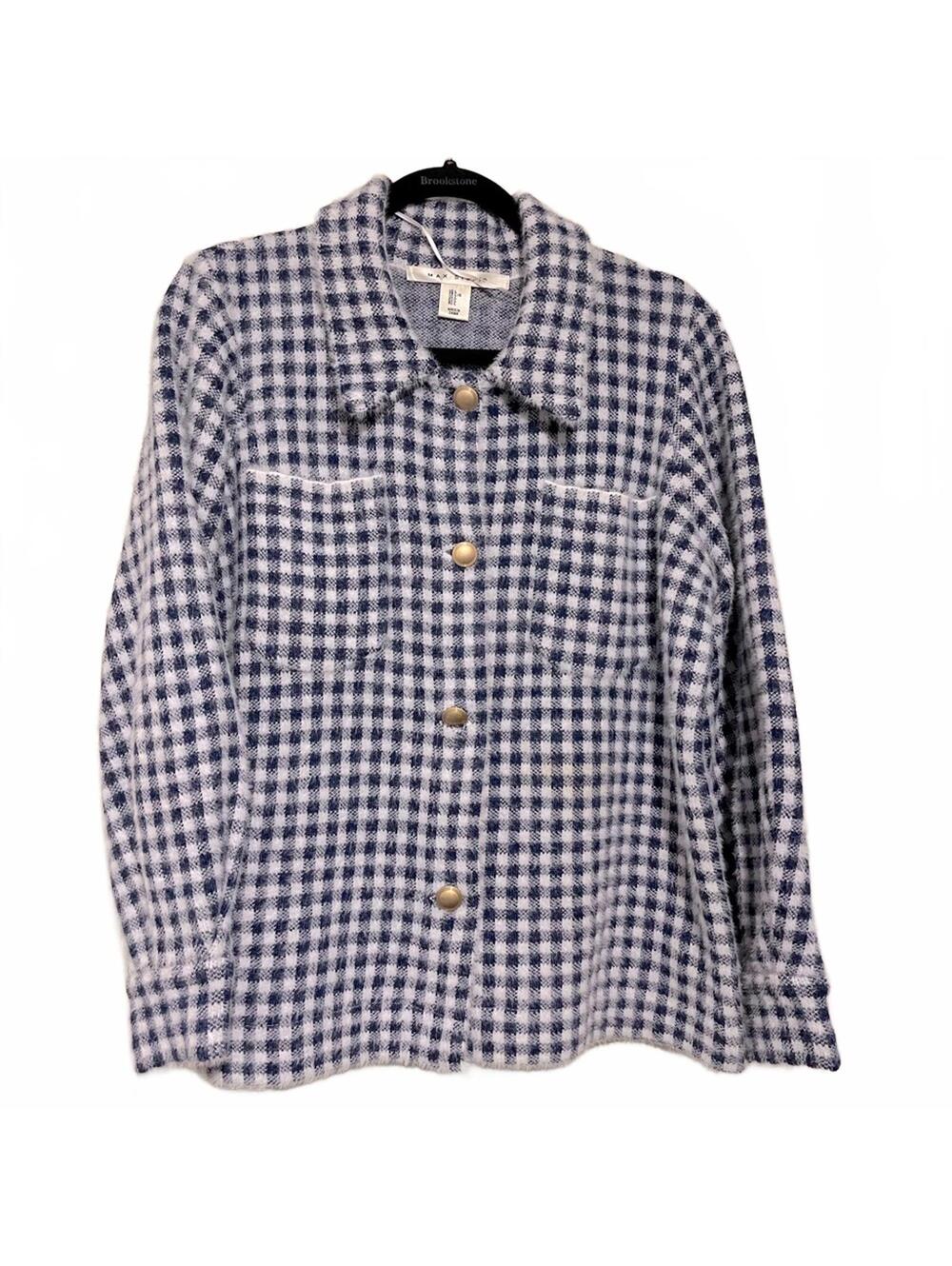 Max Studio Blue Checked Blazer Classic Plaid Tailored Jacket